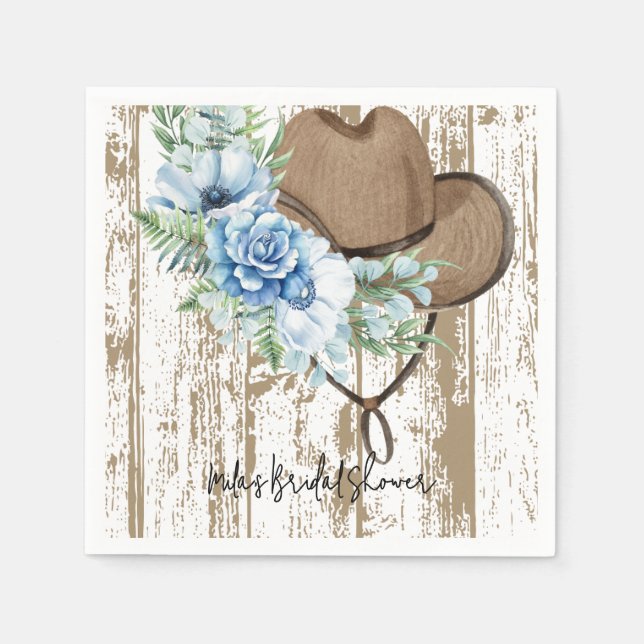 Serviette En Papier Serviettes de cowgirl florales bleues (Devant)