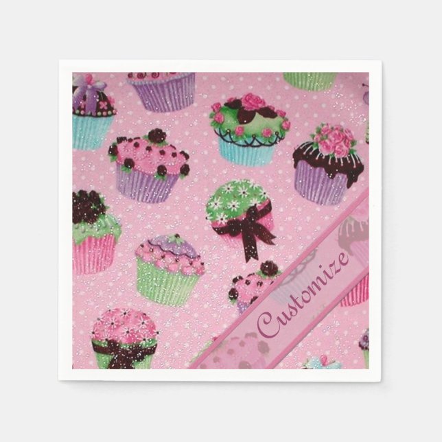 Serviette En Papier Serviettes de Cupcake à pois rose (Devant)