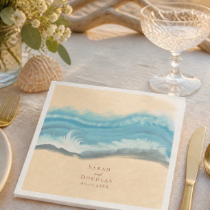 Serviette En Papier Serviettes de dîner Vague océanique bleue romantiq