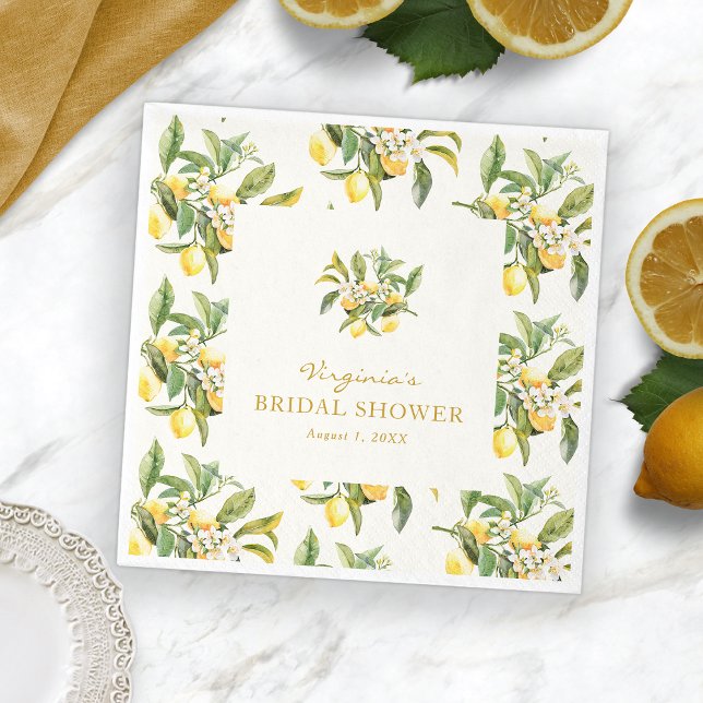 Serviette En Papier Serviettes de douche de mariage au citron (Elegant Lemon Floral Bridal Shower Napkins by Painted Paperie
)