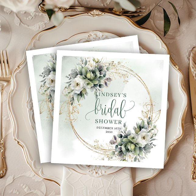 Serviette En Papier Serviettes de douche de mariage botanique vert sau (Sage Green Botanical Bridal Shower Napkins)