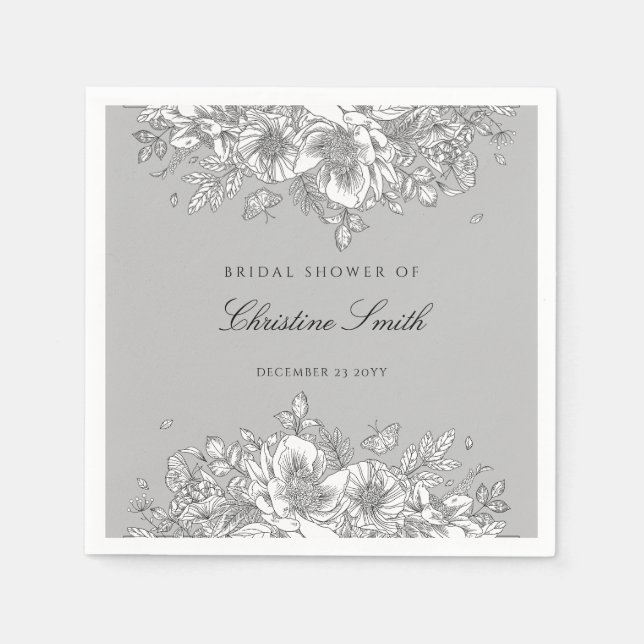 Serviette En Papier Serviettes de douche de mariage floral gris élégan (Devant)