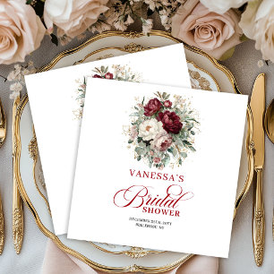 Serviette En Papier Serviettes de douche de mariage florales bordeaux 