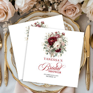 Serviette En Papier Serviettes de douche de mariage florales rouge pro