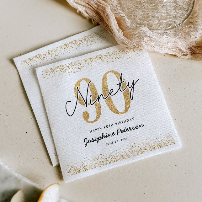 Serviette En Papier Serviettes de fête 90 ans en or blanc classique (Créateur téléchargé)