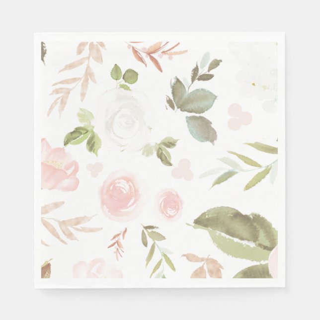 Serviette En Papier Serviettes de fête à fleurs rose fardées avec euca (Devant)