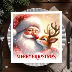 Serviette En Papier Serviettes de fête adorables de Santa Rudolph