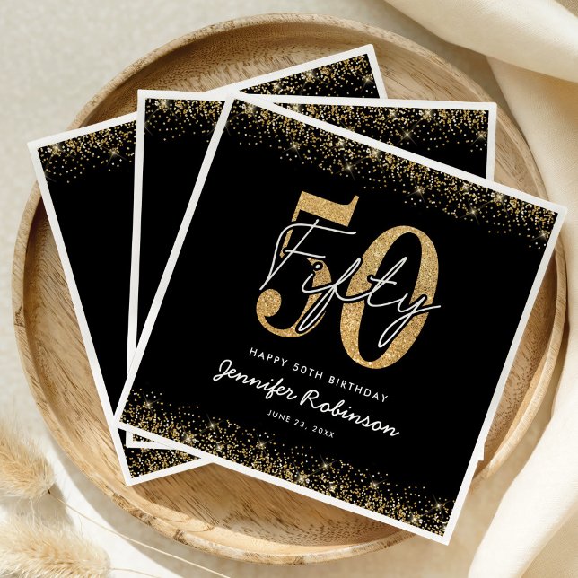 Serviette En Papier Serviettes de fête Chic Black Gold 50th (Créateur téléchargé)