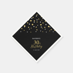 Serviette En Papier Serviettes de fête d'anniversaire 30 ans or et noi