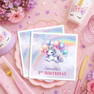Serviette En Papier Serviettes de fête d'anniversaire fille rose viole
