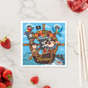 Serviette En Papier Serviettes de fête d'anniversaire pirate pour enfa