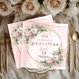 Serviette En Papier Serviettes de fête d'anniversaire Rose Gold Floral