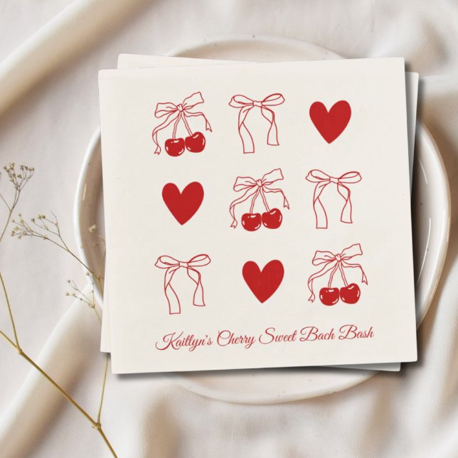 Serviette En Papier Serviettes de fête de Bachelorette Rouge Bow Cherr (Red Bow Cherry Sweet Bachelorette Party Napkins
)