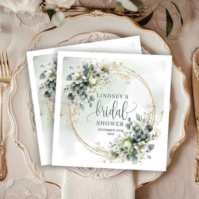Serviette En Papier Serviettes de fête de douche de mariage vert pouss (Watercolor Dusty Green Bridal Shower Party Napkins)