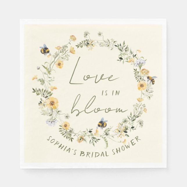Serviette En Papier Serviettes de fete de fiançailles abeille fleur sa (Devant)