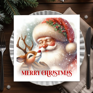Serviette En Papier Serviettes de fête de Noël Jolly Santa Rudolph