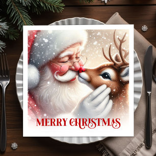 Serviette En Papier Serviettes de fête de Noël Santa Rudolph Classique