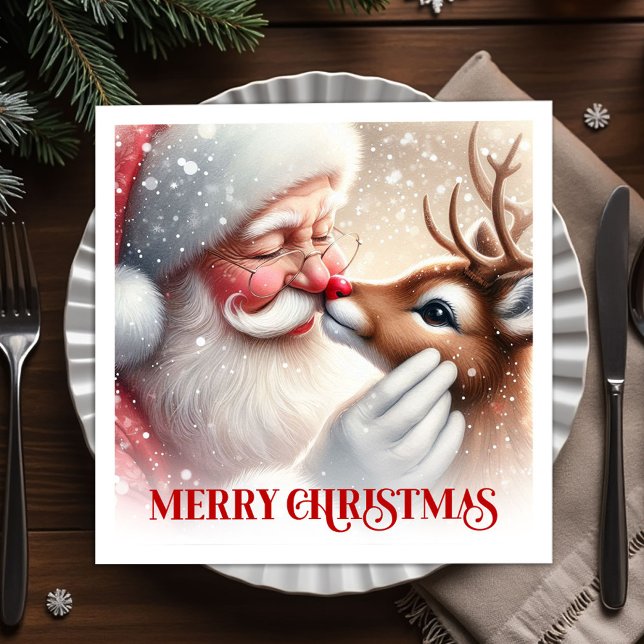 Serviette En Papier Serviettes de fête de Noël Santa Rudolph Classique (Classic Santa Rudolph Xmas Celebration Napkins)