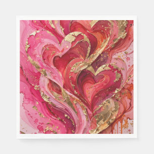 Serviette En Papier Serviettes de fête en or rouge et rose avec tourbi