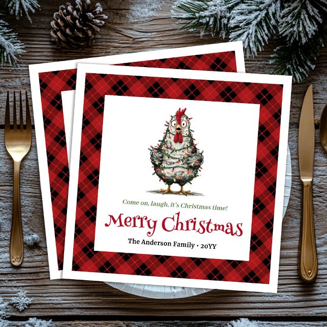 Serviette En Papier Serviettes de fête fantaisistes pour poules nom mo (Whimsical holiday chickens napkins name editable)
