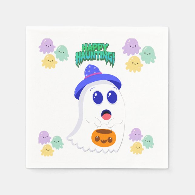 Serviette En Papier Serviettes de fête fantôme mignonnes "Joyeuse Hant (Devant)