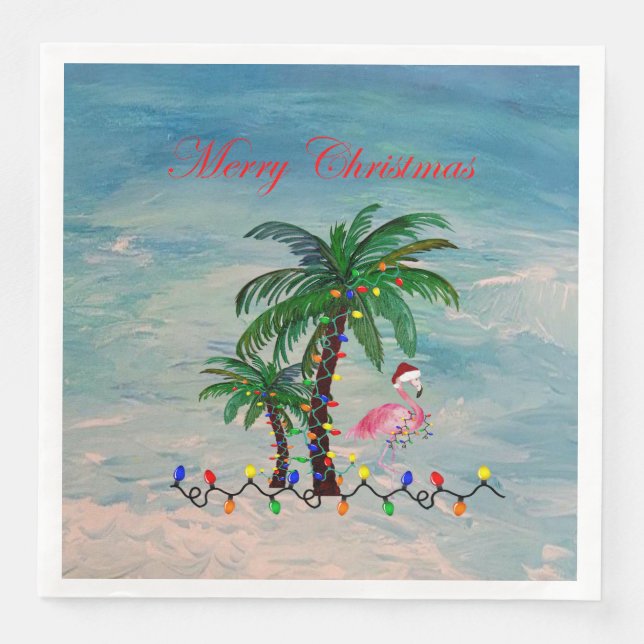 Serviette En Papier Serviettes de fête flamants de Noël (Devant)