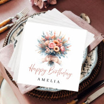 Serviettes de fête personnalisées avec fleurs et n