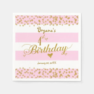Serviette En Papier Serviettes de fête pour 1ER ANNIVERSAIRE Rose Blan