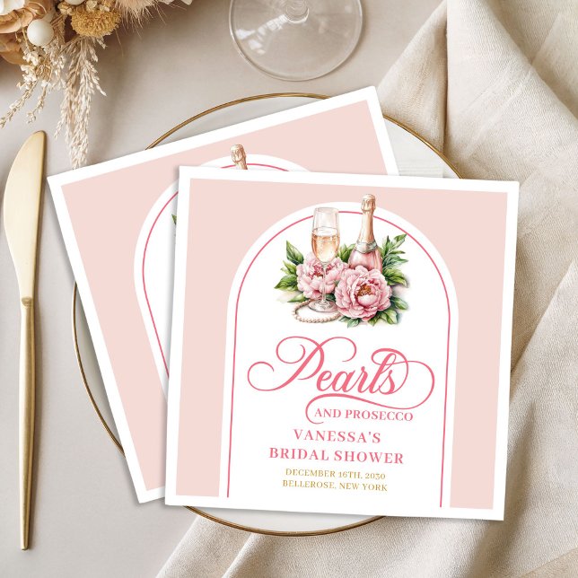 Serviette En Papier Serviettes de fête prénatale rose chic et perles d (Chic Blush and Gold Pearls Bridal Shower Napkin)