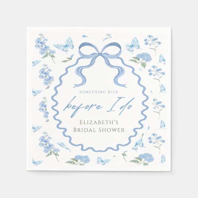 Serviette En Papier Serviettes de fête prénuptiale avec hydrangea bleu (Devant)