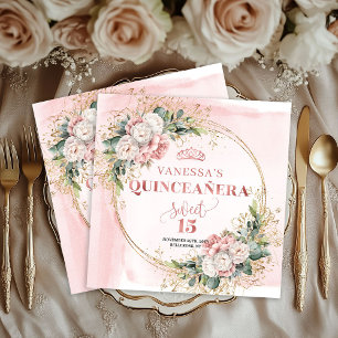 Serviette En Papier Serviettes de fête Quinceañera à verdure rose tend