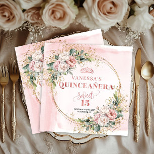Serviette En Papier Serviettes de fête Quinceañera Rose Gold Rose Pous