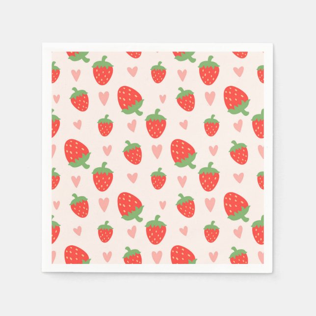 Serviette En Papier Serviettes de fraises et de coeurs (Devant)