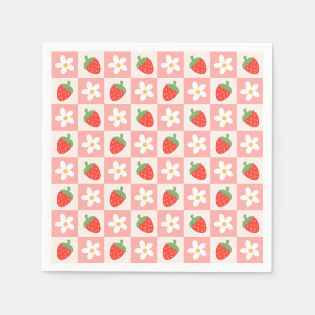 Serviette En Papier Serviettes de fraises et fleurs (Devant)