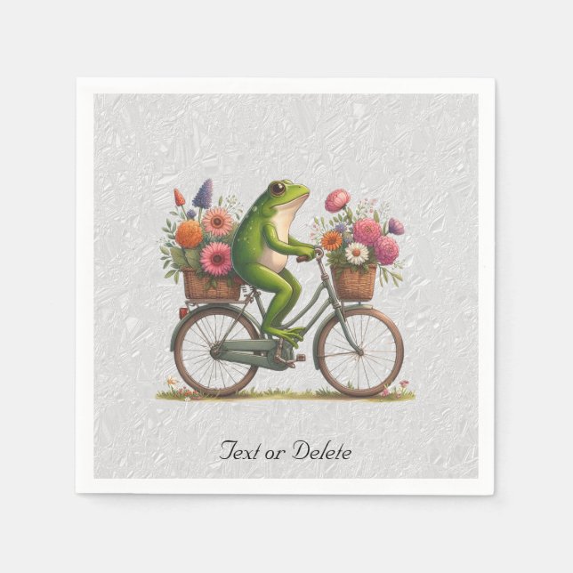 Serviette En Papier Serviettes de grenouille à bicyclette florales (Devant)