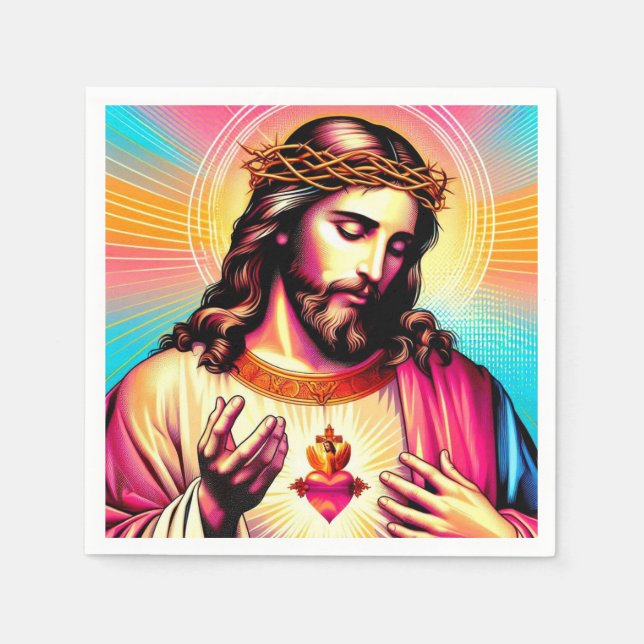 Serviette En Papier Serviettes de Jésus colorées ! (Devant)