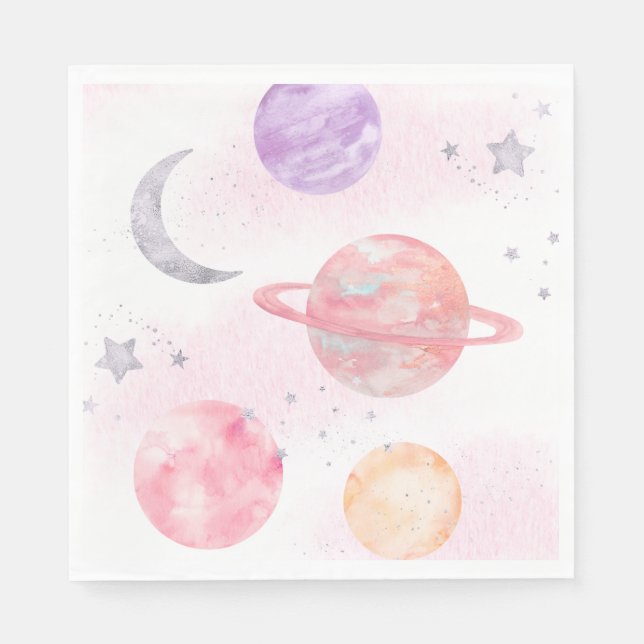 Serviette En Papier Serviettes de la fête de l'espace rose pour fille (Devant)