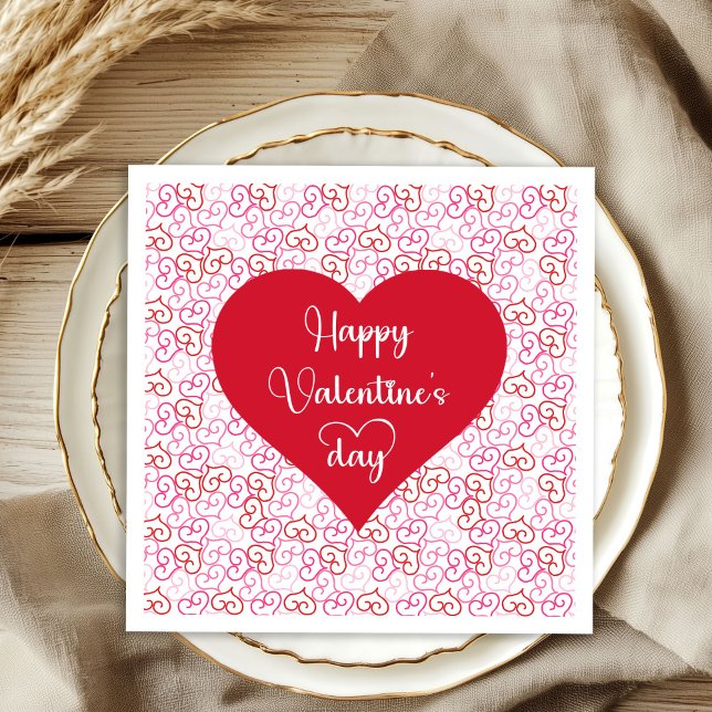 Serviette En Papier Serviettes de la Saint-Valentin à coeurs roses rou (Stylish Pink Red Hearts Valentine Napkins)