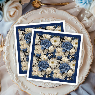 Serviette En Papier Serviettes de luxe Fleurs Ivoire Blanche Marine Pr