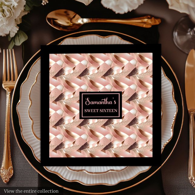Serviette En Papier Serviettes de luxe personnalisées rose gold et noi (Luxury Napkins Personalized Rose Gold and Black)