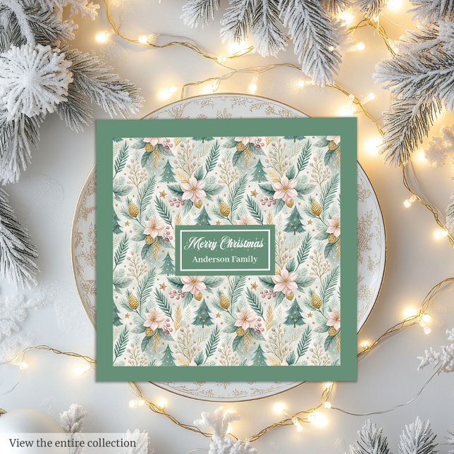 Serviette En Papier Serviettes de luxe vert aneth et or Monogramme Fêt (Dill Green and Gold Lux Napkins Monogram Holiday)