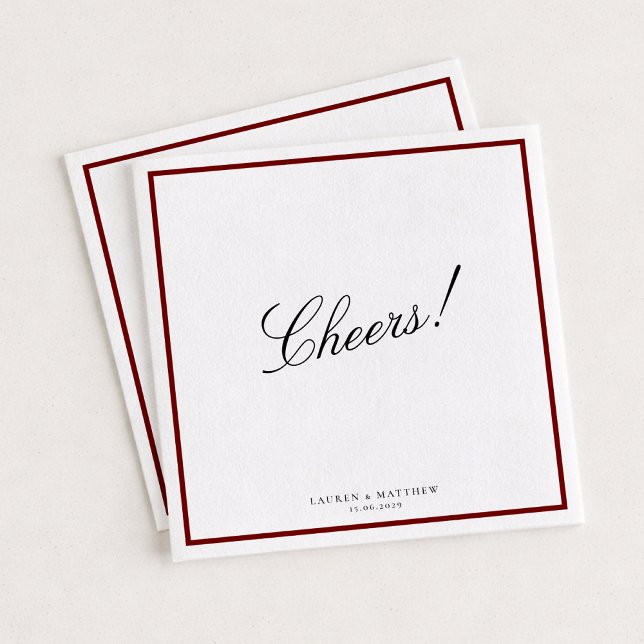 Serviette En Papier Serviettes de mariage à bordure rouge profond (Créateur téléchargé)