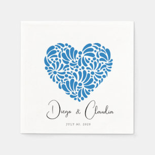 Serviette En Papier Serviettes de mariage à coeur en Talavera bleue