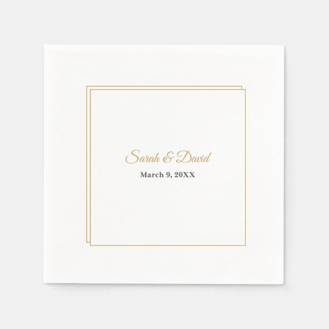 Serviette En Papier Serviettes de mariage à double bordure dorée minim (Devant)