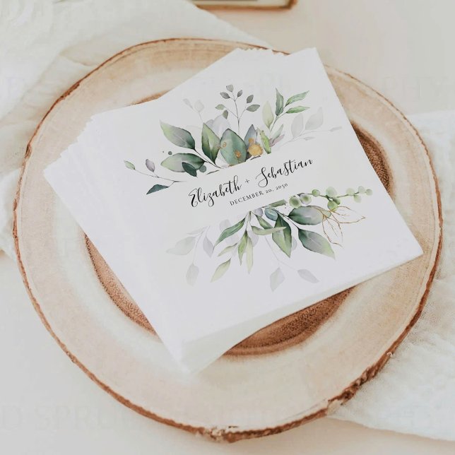 Serviette En Papier Serviettes de mariage à feuillage de feuille d'euc (Créateur téléchargé)