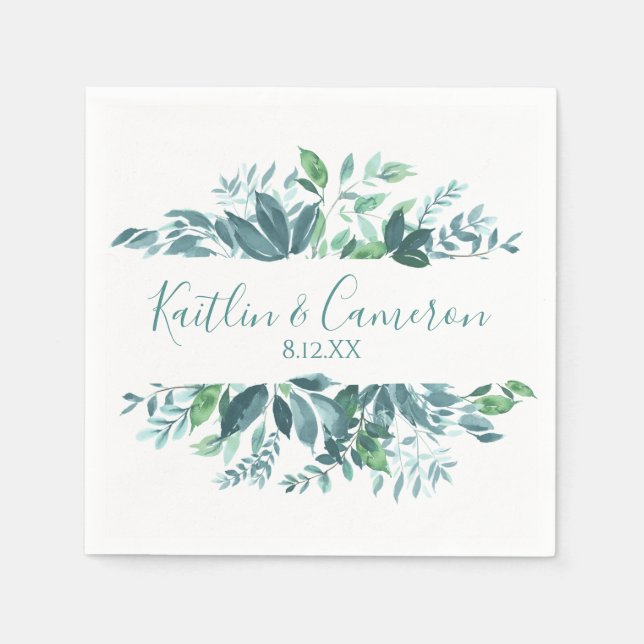 Serviette En Papier Serviettes de mariage à feuillage | Typographie (b (Devant)