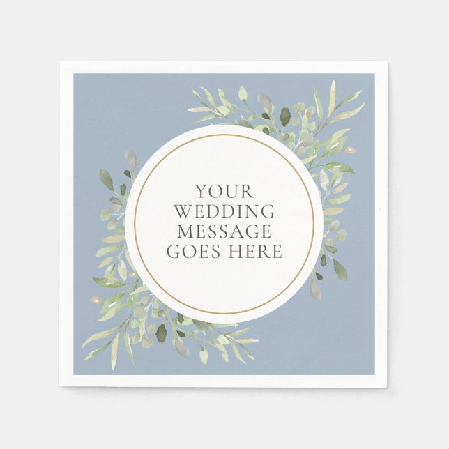 Serviette En Papier Serviettes de mariage à feuillage vert poussiéreux (Devant)