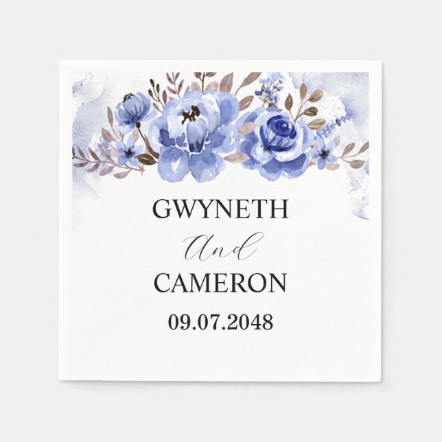 Serviette En Papier Serviettes de mariage à fleurs bleues (Devant)