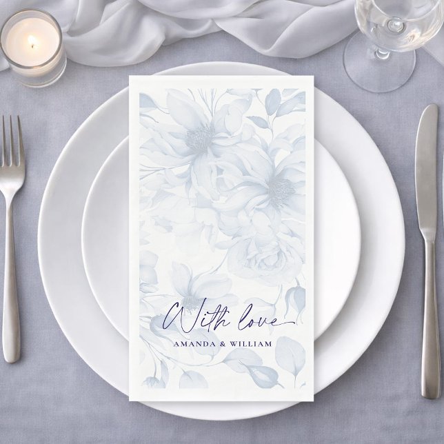 Serviette En Papier Serviettes de mariage à fleurs bleues – Avec amour (Créateur téléchargé)