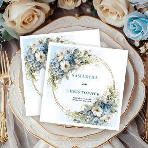 Serviette En Papier Serviettes de mariage à fleurs bleues classiques a